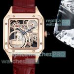 Super Clone Cartier Santos Dumont Skeleton Rose Gold Red Strap Micro Rotor 